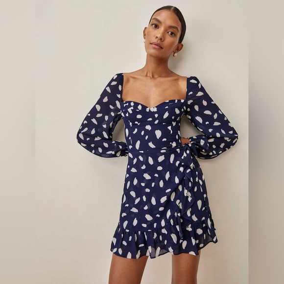 Reformation Cammi Navy & White Dress (Splatter) 6 - Picture 2 of 7